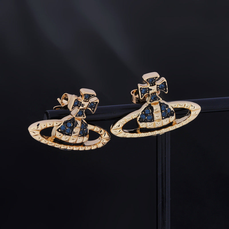 Vivienne Westwood European and American style rivet series stud earrings light luxury punk earrings