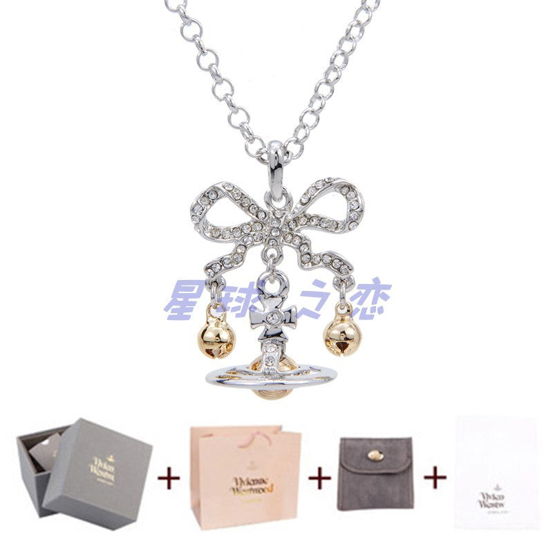 Vivienne Westwood full diamond bow bell brooch collar pin