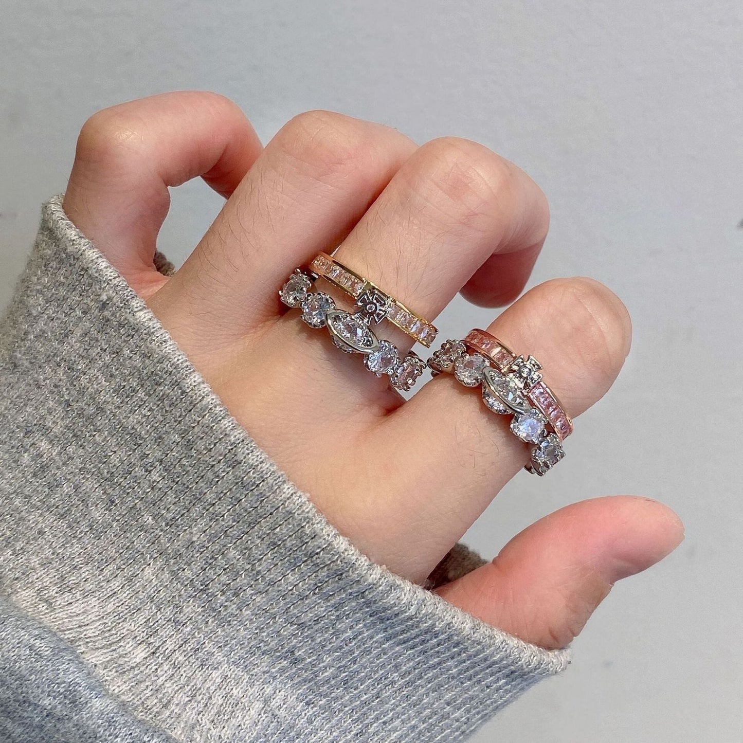 Vivienne Westwood double-layer flash diamond ring high-grade luxury detachable