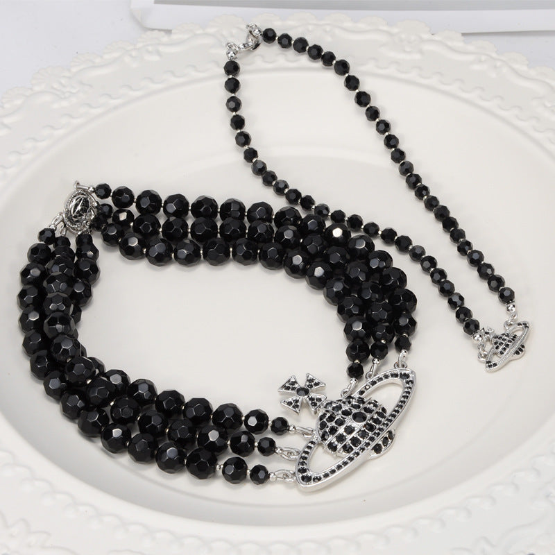 Vivienne Westwood black agate pendant necklace single layer/three layers