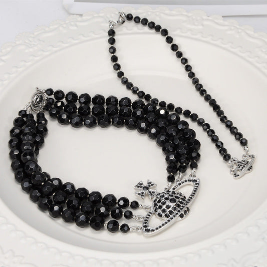 Vivienne Westwood black agate pendant necklace single layer/three layers