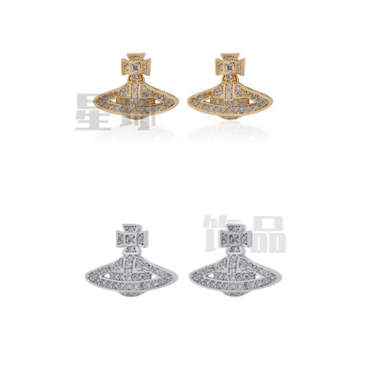 Vivienne Westwood luxury romantic fine zircon-embedded earrings