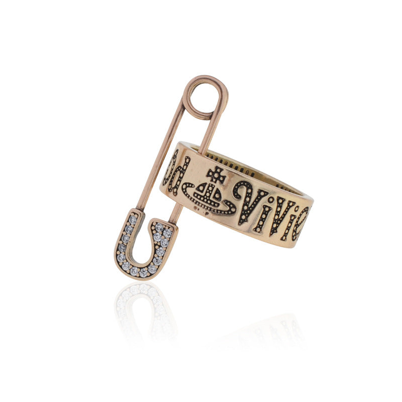 Vivienne Westwood universe safety pin element alloy ring European and American personalized punk