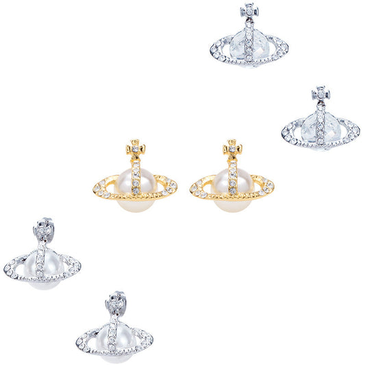 Vivienne Westwood half-face diamond pearl stud earrings luxury high-end