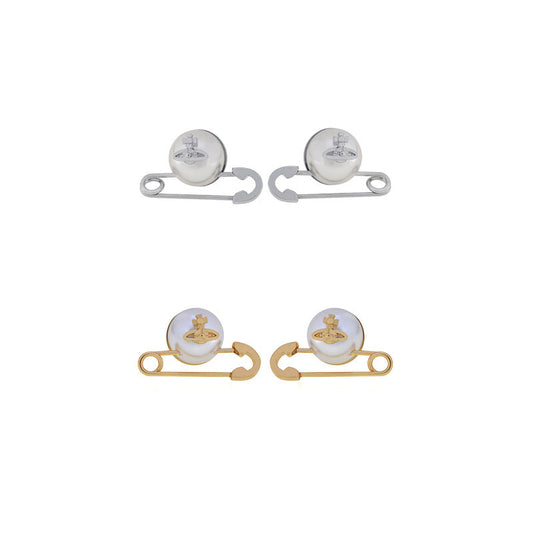 Vivienne Westwood pin pearl stud earrings ins small exquisite and versatile
