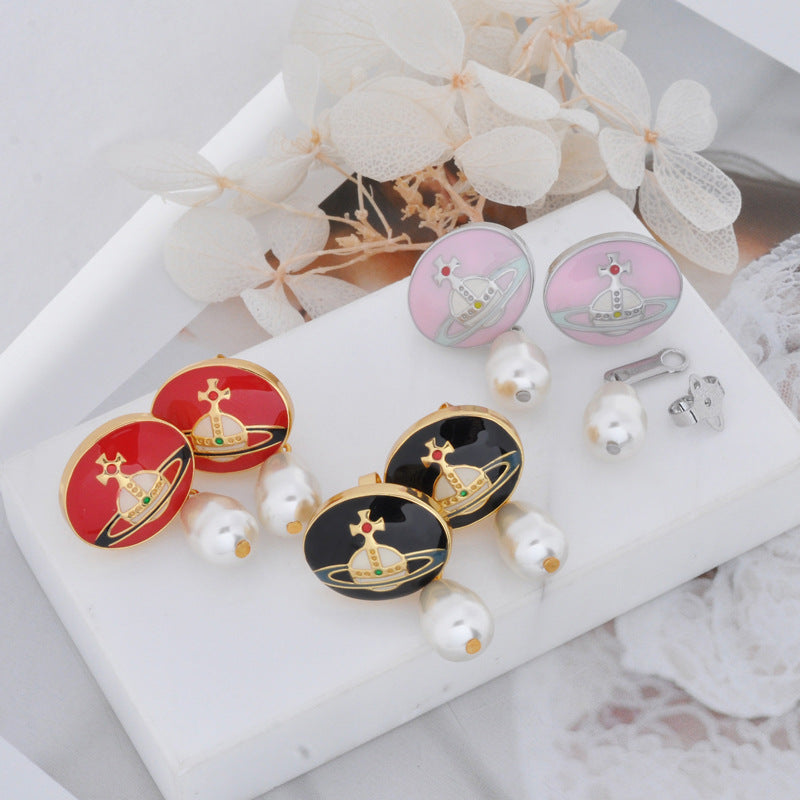 Vivienne Westwood enamel buckle removable Pearl delicate earrings