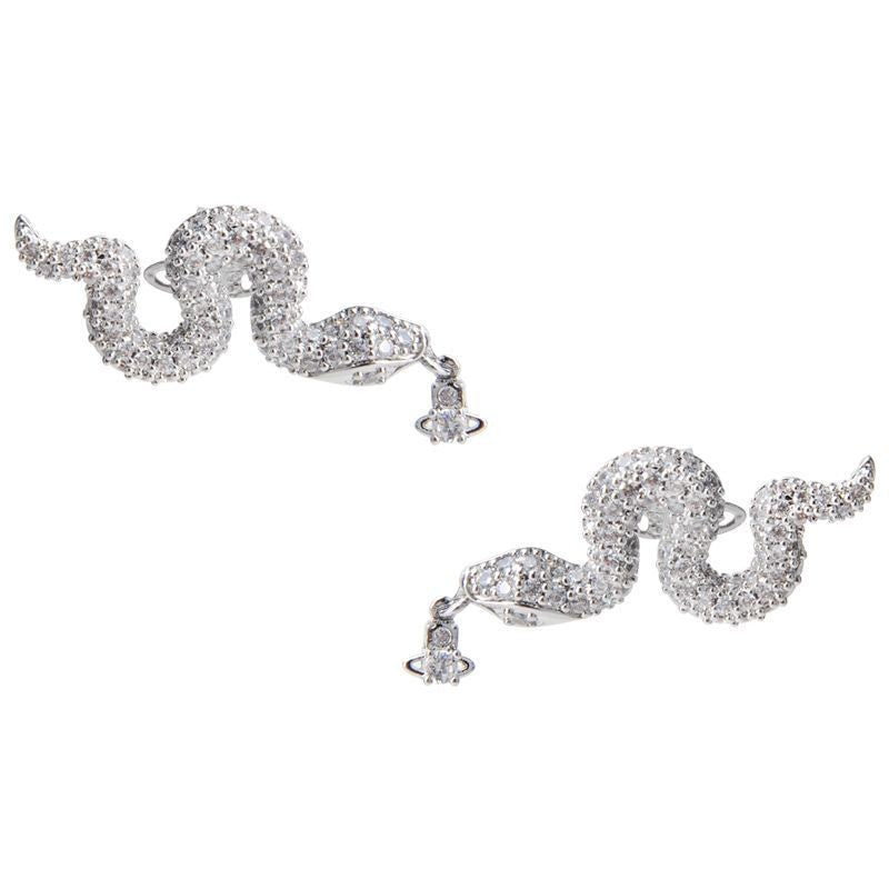 Vivienne Westwood full rhinestone zircon snake stud earrings niche European and American style high sense