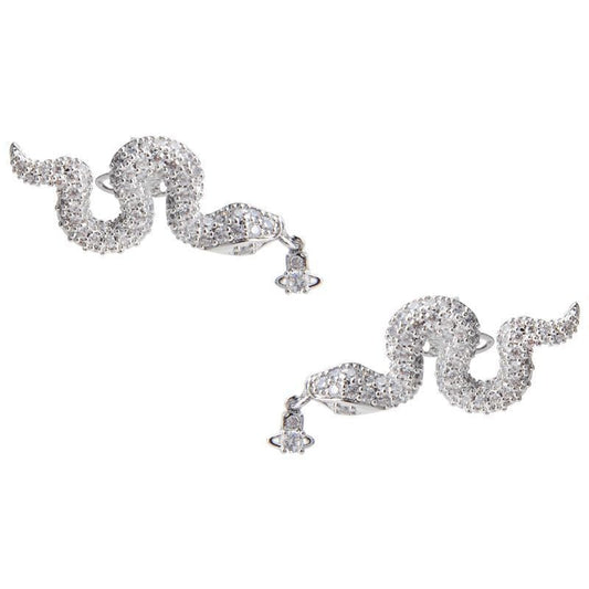 Vivienne Westwood full rhinestone zircon snake stud earrings niche European and American style high sense