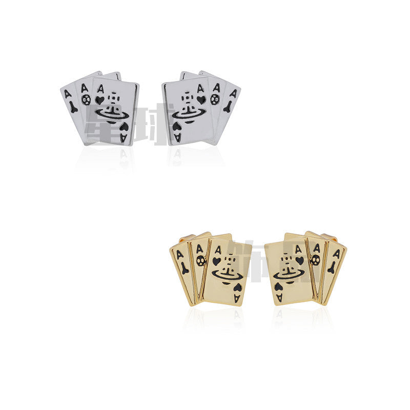 Vivienne Westwood niche playing cards Japanese and Korean simple punk ear rings