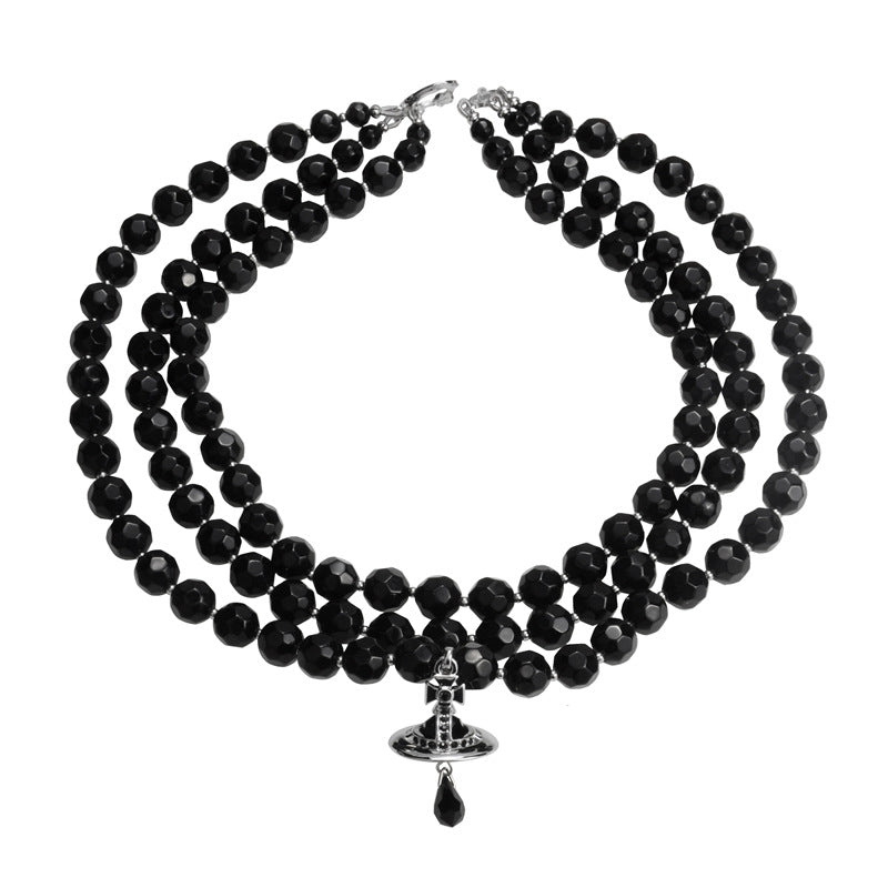 Vivienne Westwood black agate pendant necklace single layer/three layers