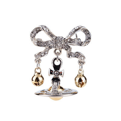 Vivienne Westwood full diamond bow bell brooch collar pin