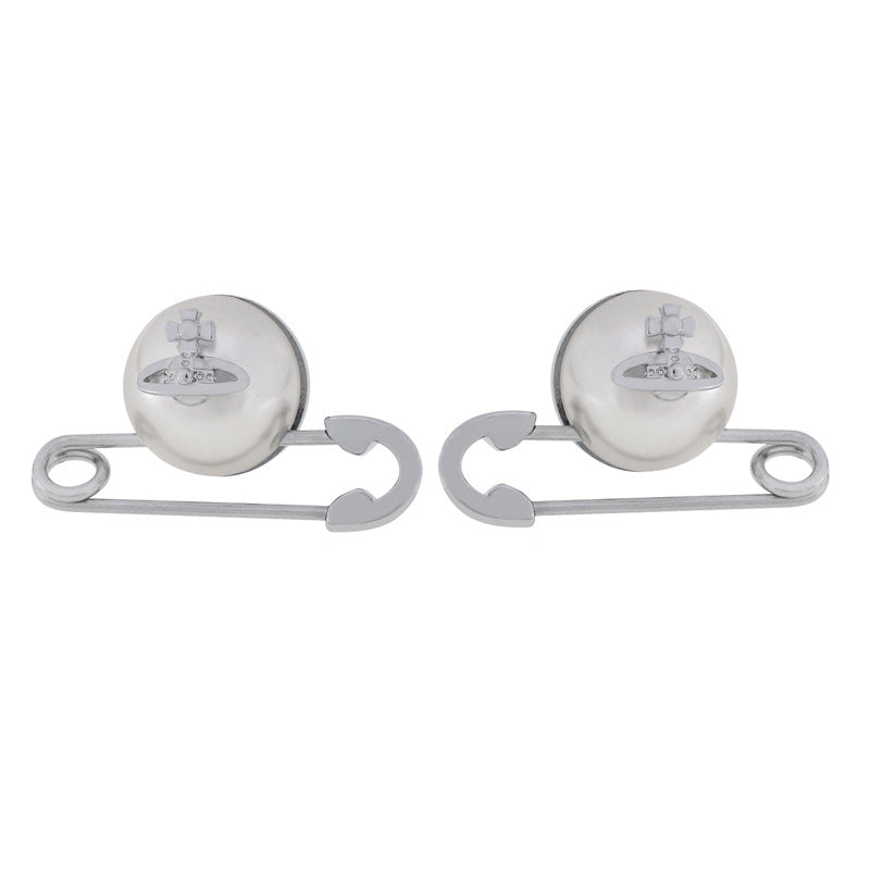 Vivienne Westwood pin pearl stud earrings ins small exquisite and versatile