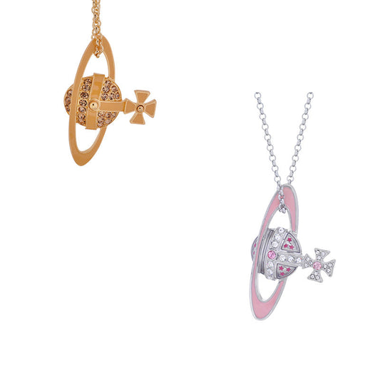 Vivienne Westwood crossbody gold pink paint big necklace punk European and American gold pendant