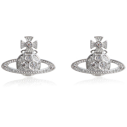 Vivienne Westwood honeycomb stud earrings with Diamond light luxury punk ins earrings