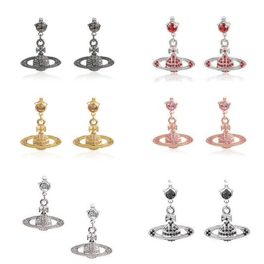Vivienne Westwood ear studs European and American punk fully-jeweled crystal earrings personality
