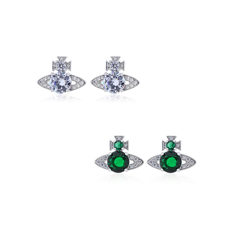 Vivienne Westwood full-jeweled stud earrings track lvzuan punk all-match