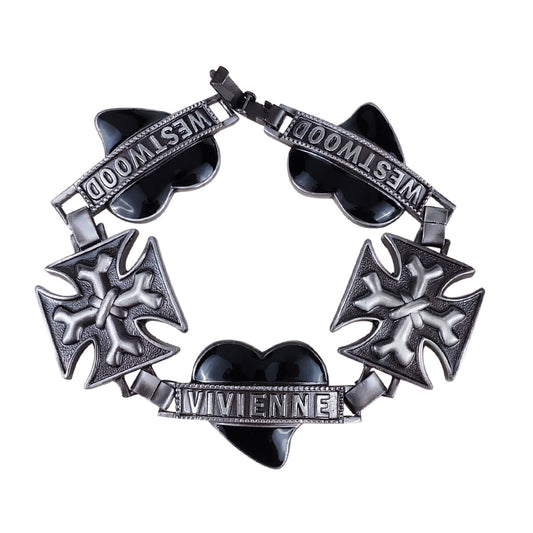 Vivienne Westwood ancient silver black heart cross bracelet