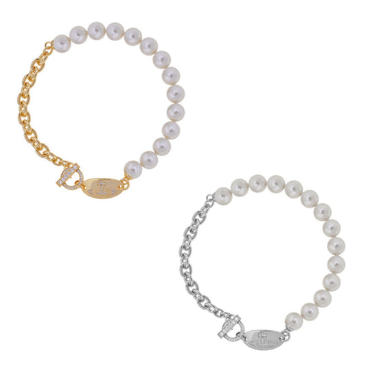Vivienne Westwood Oval brand Pearl T shape buckle clavicle chain punk accessories light luxury High sense