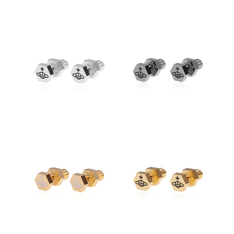 Vivienne Westwood Hexagon screws stud earrings all-match punk