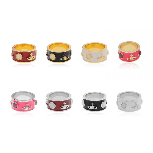 Vivienne Westwood King couple ring gold and silver color paint inlaid Opal