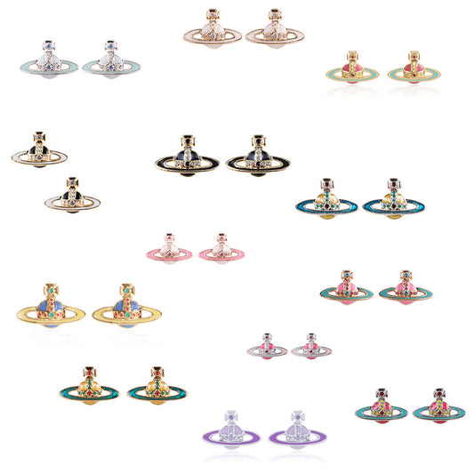 Vivienne Westwood two-color paint stud earrings punk light luxury earrings