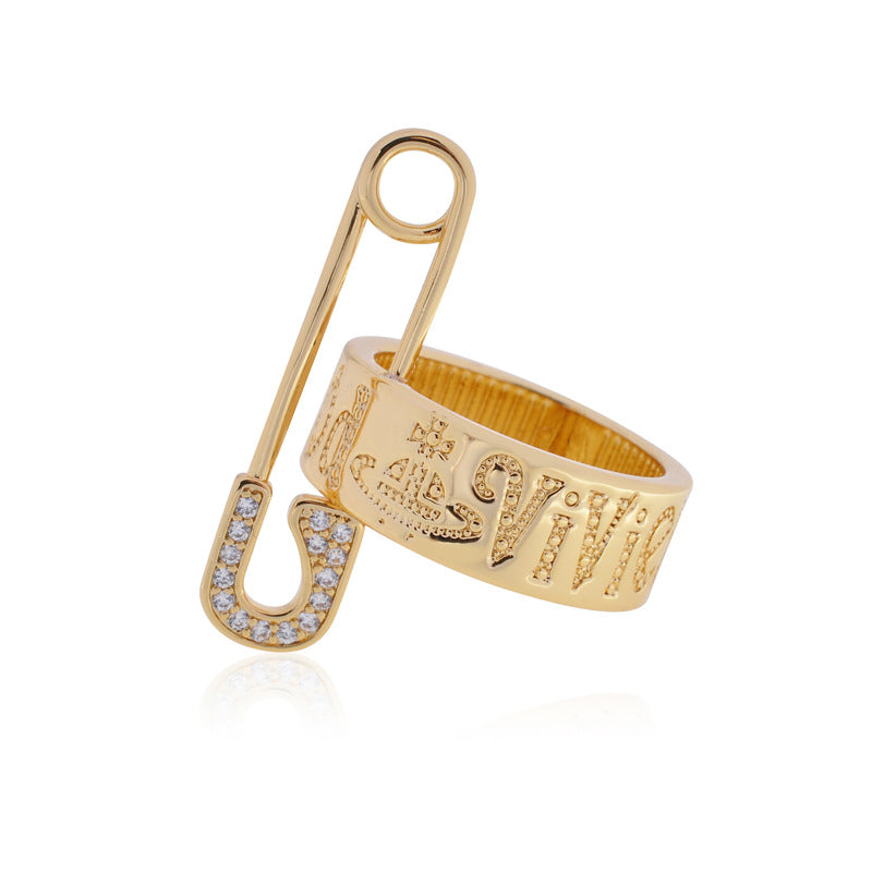 Vivienne Westwood universe safety pin element alloy ring European and American personalized punk