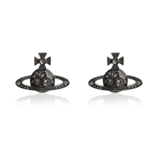 Vivienne Westwood honeycomb stud earrings with Diamond light luxury punk ins earrings