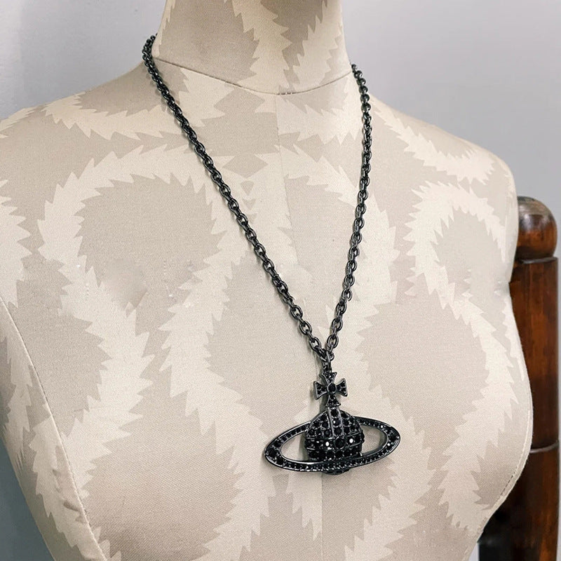 Vivienne Westwood hanging full diamond large pendant necklace personality punk