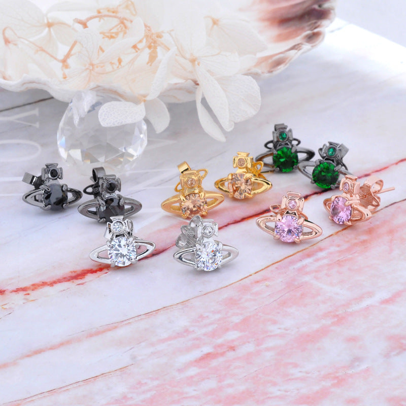 Vivienne Westwood four-claw Zircon stud earrings small and exquisite