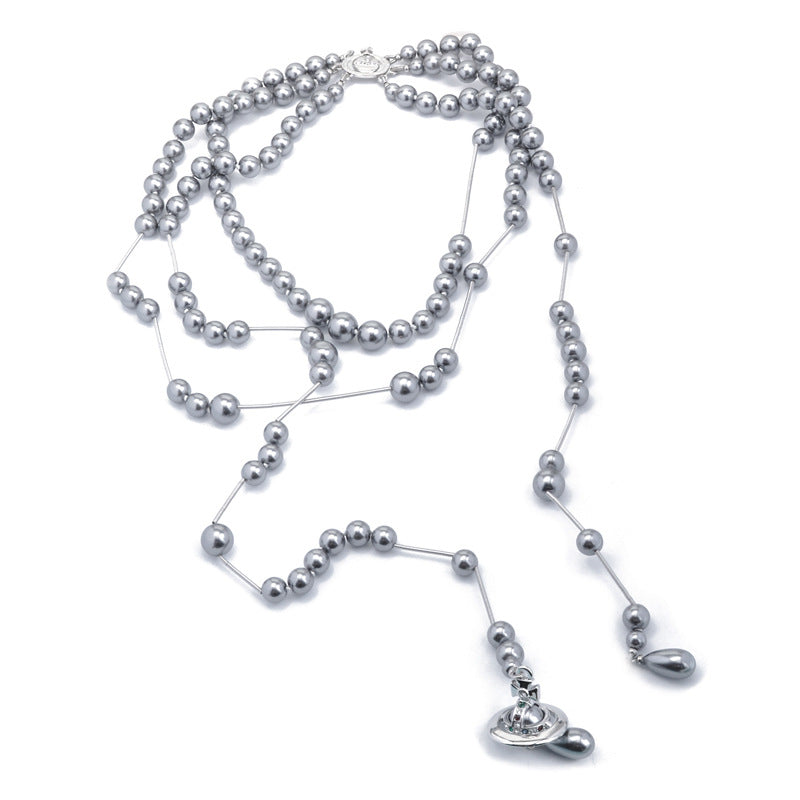 Vivienne Westwood High version engraved version broken pearl multi-layer necklace