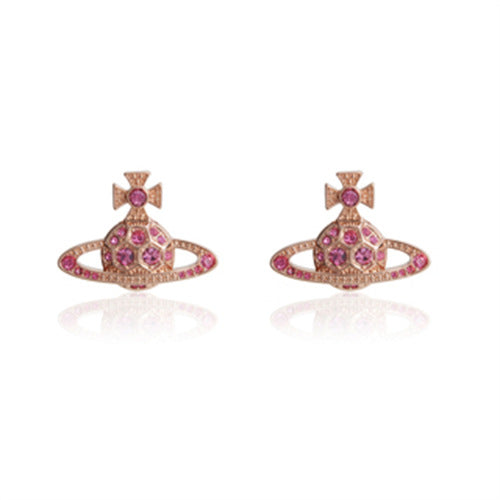 Vivienne Westwood honeycomb stud earrings with Diamond light luxury punk ins earrings