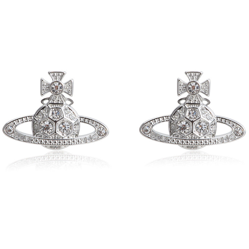 Vivienne Westwood honeycomb stud earrings with Diamond light luxury punk ins earrings