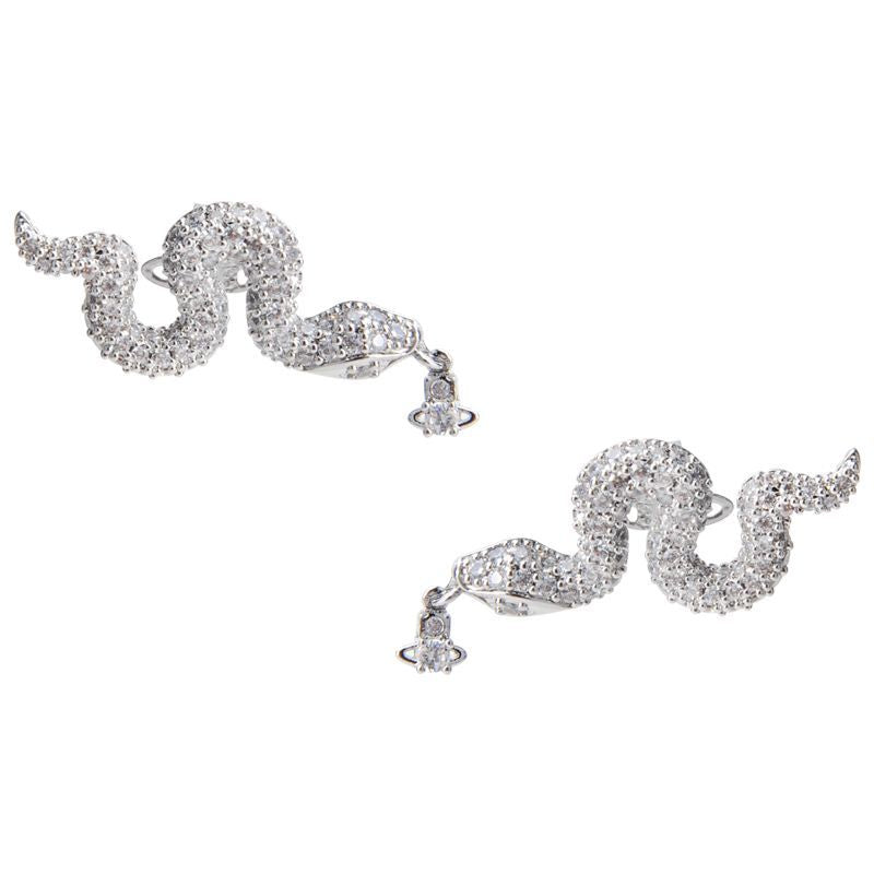 Vivienne Westwood full rhinestone zircon snake stud earrings niche European and American style high sense