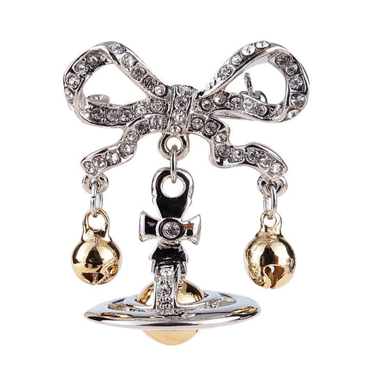 Vivienne Westwood full diamond bow bell brooch collar pin