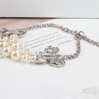 Vivienne Westwood double-layer pearl diamond bow bracelet New ins high sense