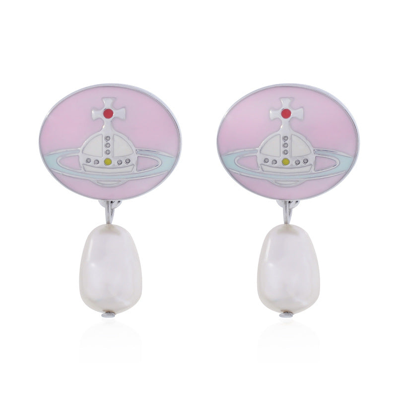 Vivienne Westwood enamel buckle removable Pearl delicate earrings