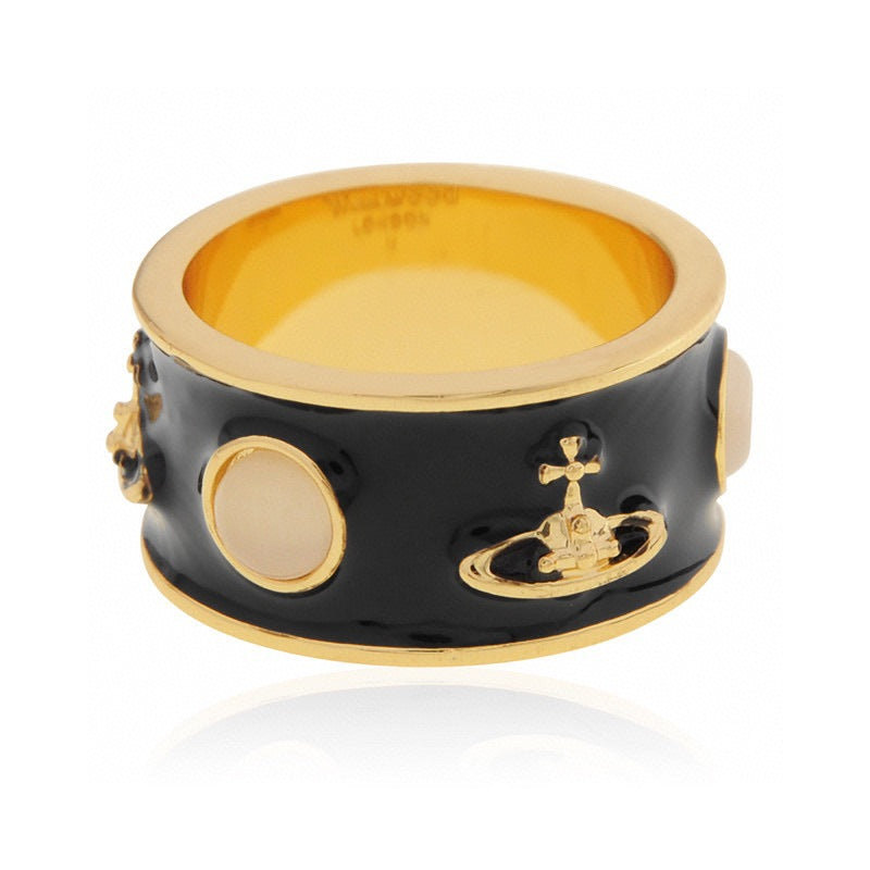 Vivienne Westwood King couple ring gold and silver color paint inlaid Opal