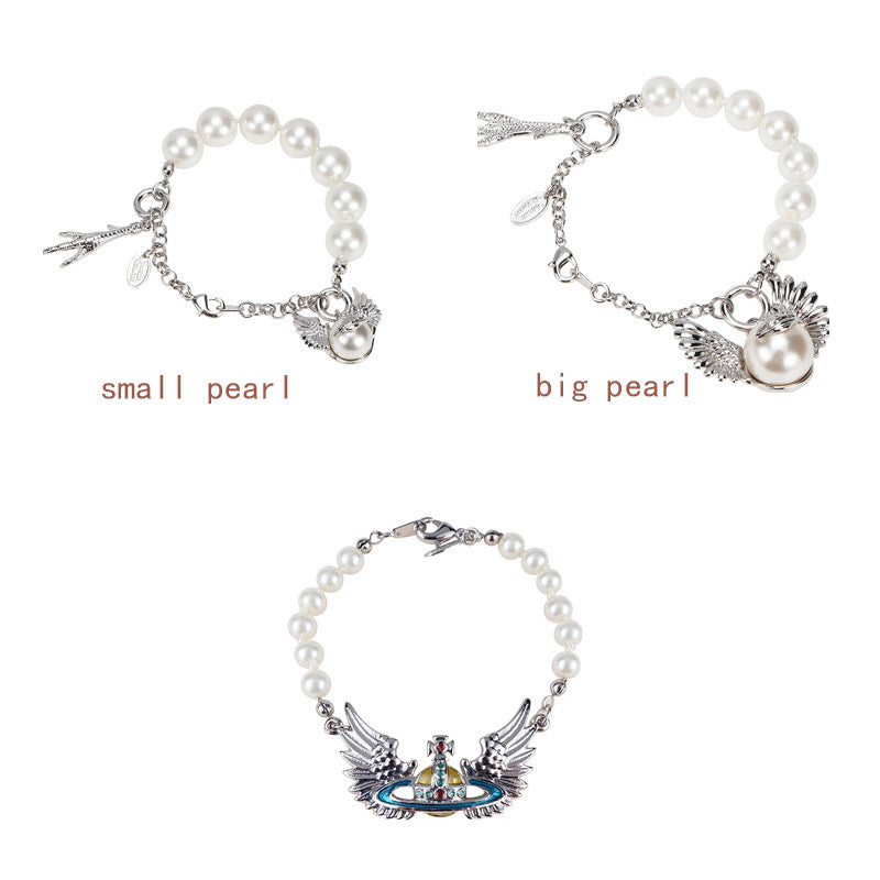 Vivienne Westwood large and small pearls wings Paw bracelet niche European and American punk fashion