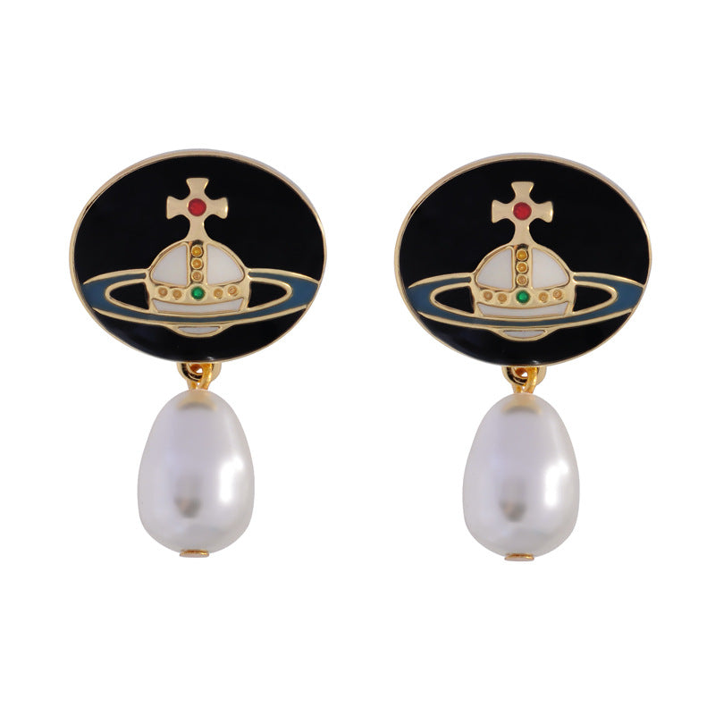 Vivienne Westwood enamel buckle removable Pearl delicate earrings