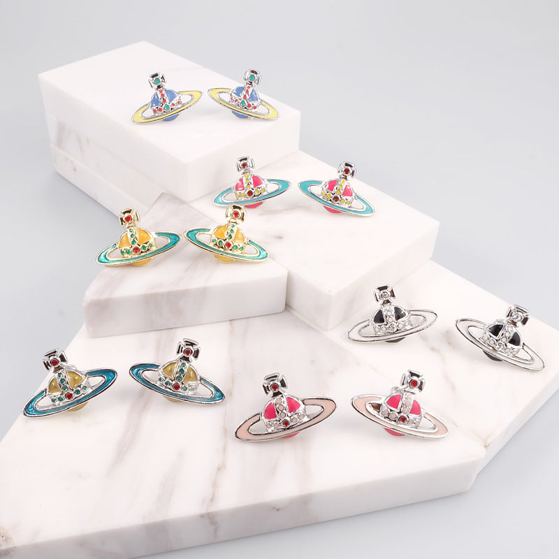 Vivienne Westwood two-color paint stud earrings punk light luxury earrings
