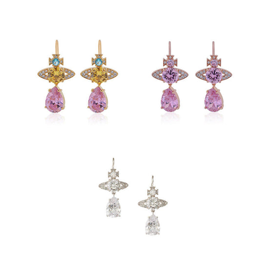 Vivienne Westwood full diamond water drop earrings Japanese and Korean simple