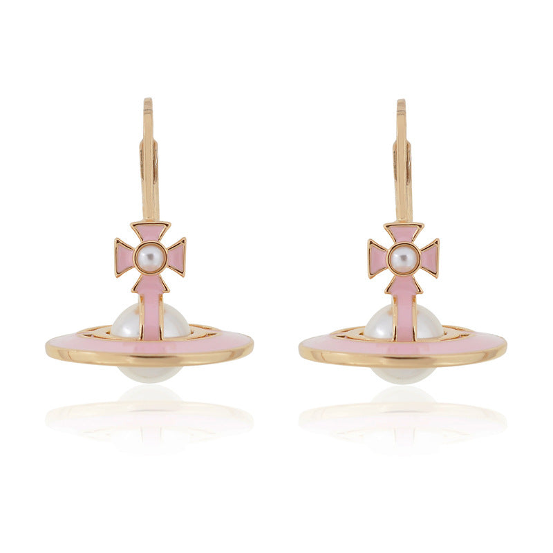 Vivienne Westwood solid color paint Pearl stereo earrings