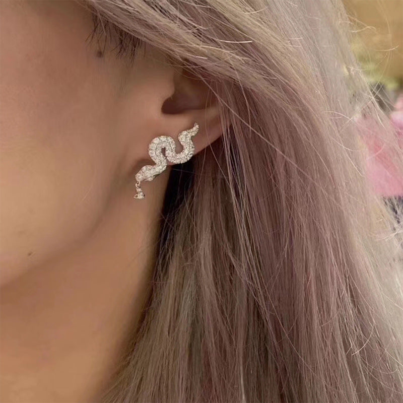 Vivienne Westwood full rhinestone zircon snake stud earrings niche European and American style high sense