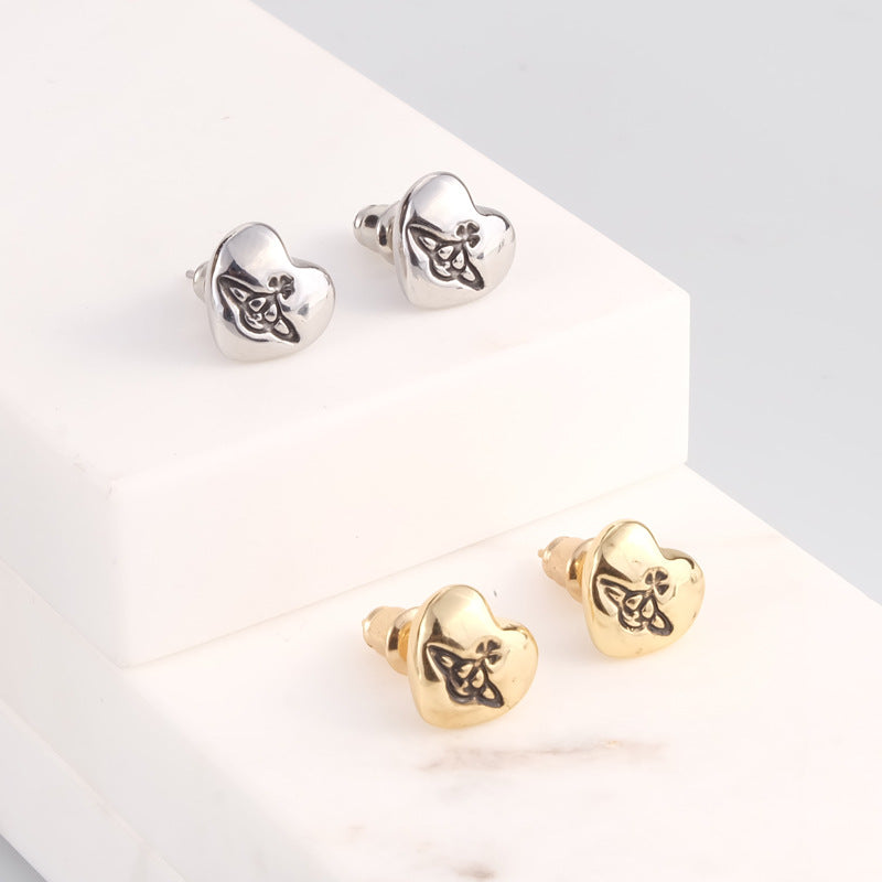 Vivienne Westwood heart-shaped stud earrings small and personalized exquisite and versatile