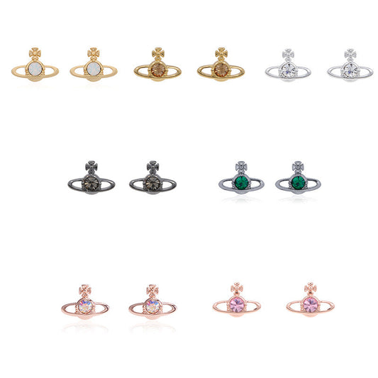 Vivienne Westwood single diamond simple stud earrings personality