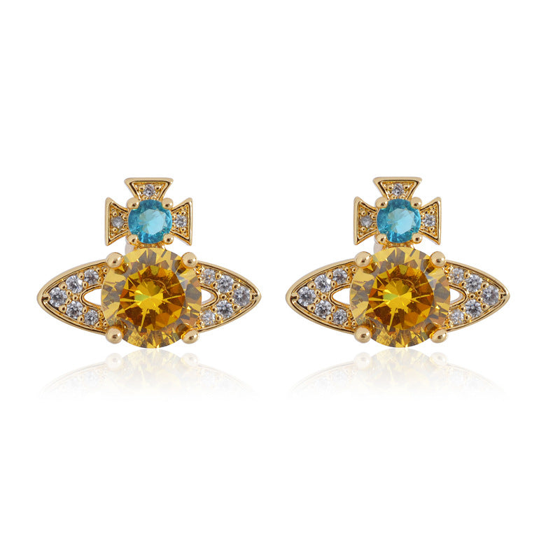 Vivienne Westwood full-jeweled stud earrings track lvzuan punk all-match