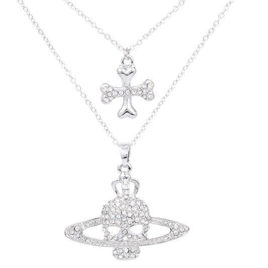 Vivienne Westwood inlaid skull cross pendant necklace personality European and American punk