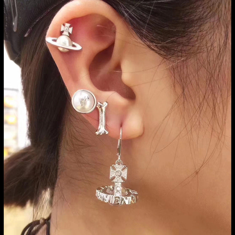 Vivienne Westwood small bone series ear studs versatile personality punk