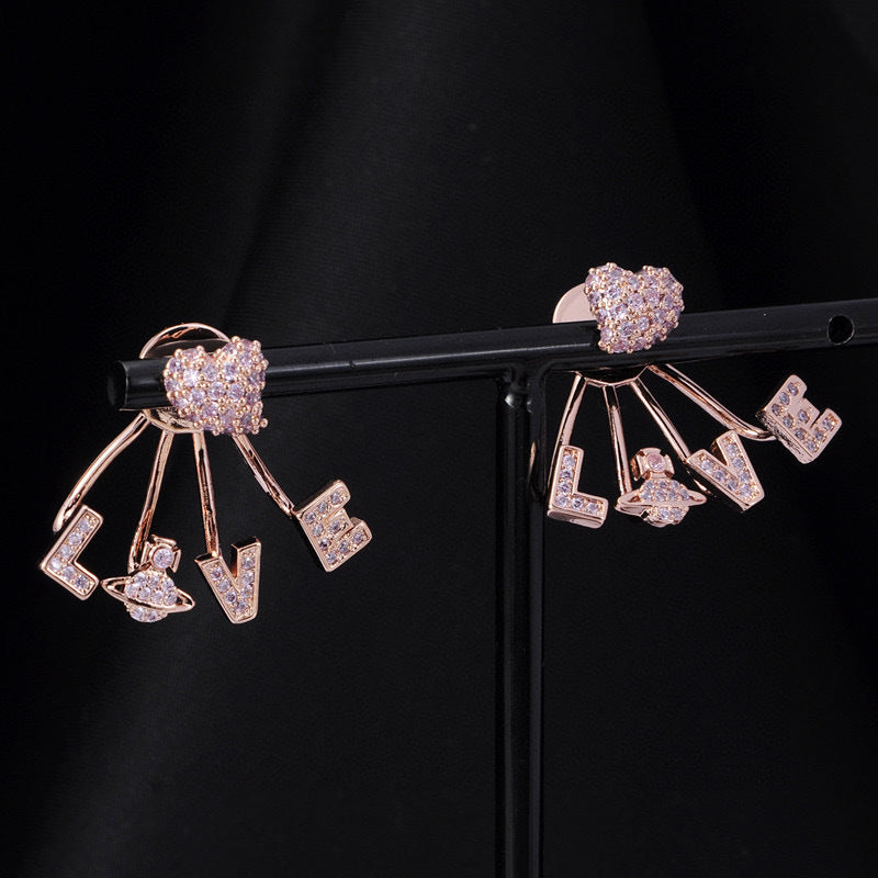 Vivienne Westwood LOVE full-jeweled stud earrings personality punk