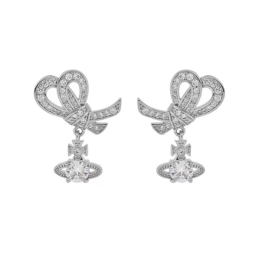 Vivienne Westwood bowknot zircon Saturn earrings